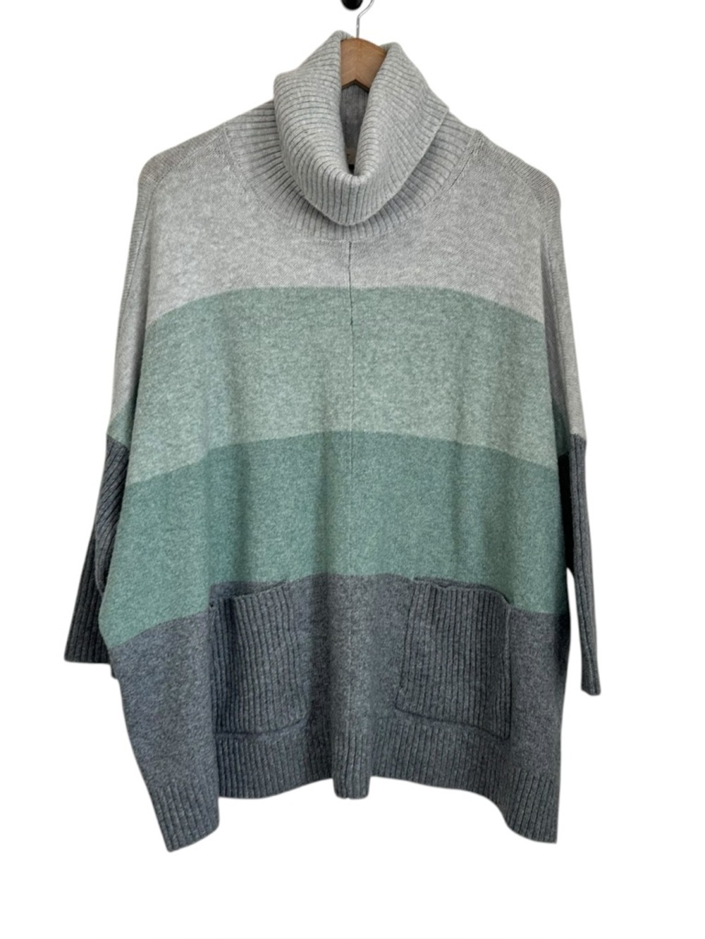 Loft Womens Oversized Striped Ribbed Turtleneck Sweater Sz Small Green Gray